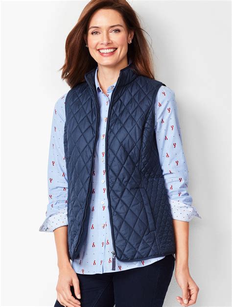 You&x27;ll be a standout in our Abstract Leopard Diamond Quilted Vest - only at Talbots. . Talbots vests